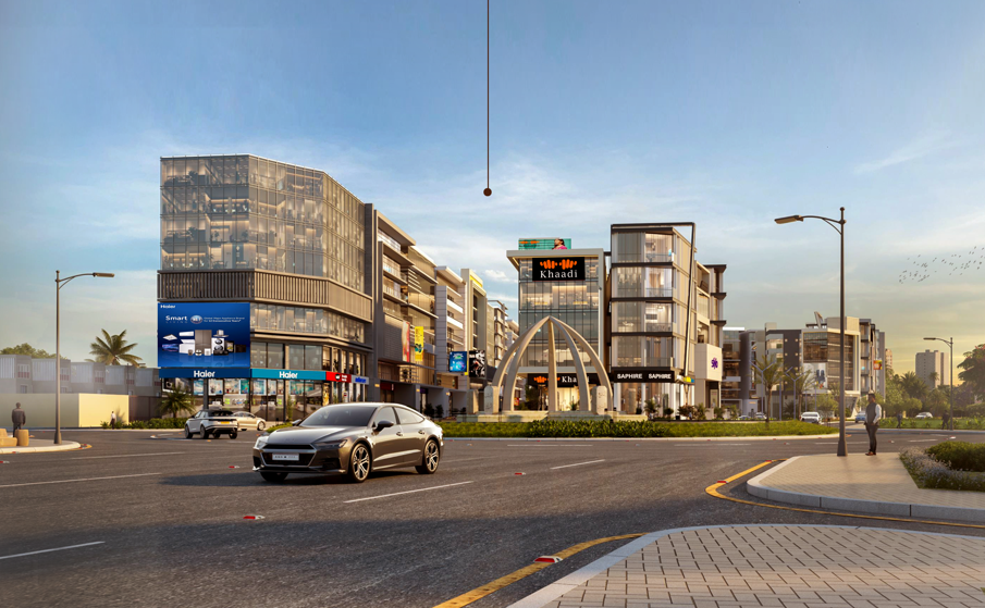 Street-level view of Business Enclave